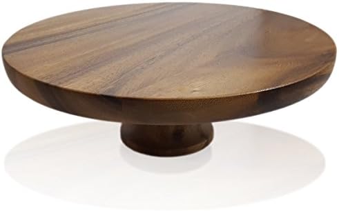RoRo 12 Inch Acacia Round Elevated Wood Cake and Pie Display Stand