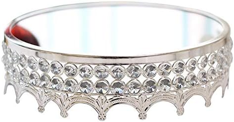 業務用 丸盆 ケーキスタンドラウンドカップケーキは クリスタルビーズサラウンド用ウェディングパーティーホームデコレーション花紙プレートの金属デザート表示スタンド アンティーク調 トレー Color Silver Size Diameter 25cm Billbay Co