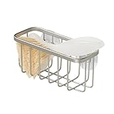 mDesign Kitchen Sink Suction Holder for Sponges, Scrubbers, Soap - Rectangular, Satin