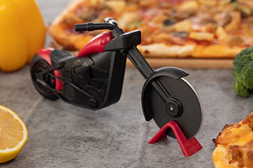 Motorcycle Pizza Cutter, Pizza Slicer Cutter Wheel with Stainless Steel Blade Funny Pizza Gifts with Display Stand