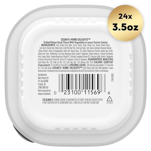 CESAR HOME DELIGHTS ADULT WET DOG FOOD GRILLED RIBEYE STEAK FLAVOR WITH VEGETABLES IN SAUCE, 3.5 OZ. EASY PEEL TRAYS (24 COUNT, PACK OF 1)