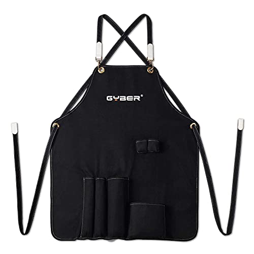 Oxford Grilling Apron, Adjustable BBQ Aprons for Men Dad, Water Oil Stain Resistant Chef Bib Apron with 6 Pockets, 69\