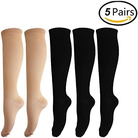 5 Pairs Compression Socks Men &amp; Women (15-20mmHg), Graduated Athletic Fit for Running, Nurses, Shin Splints, Flight Travel, Boost Stamina, Circulation, and Recovery (Nude+black,L/XL)