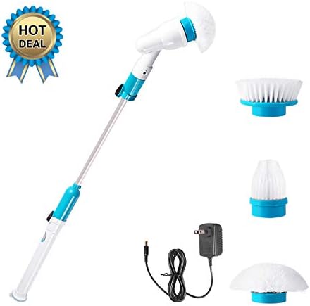 Spin Scrubber, 360 Cordless Tub and Tile Scrubber, Multi-Purpose Power Surface Cleaner with 3 Replaceable Cleaning Scrubber Brush Heads, 1 Extension Arm and Adapter (Blue)