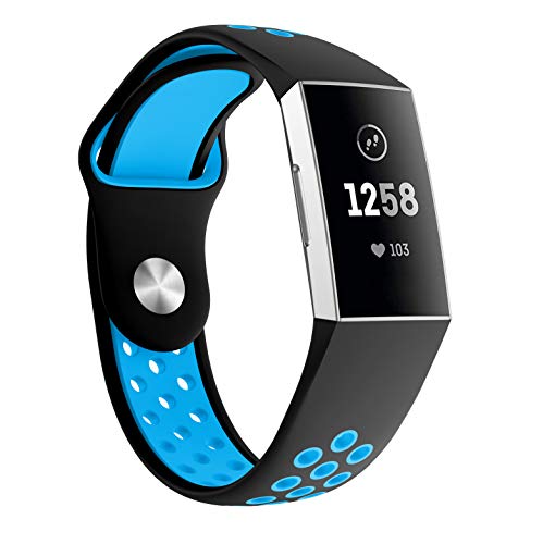 Yayuu Compatible Fitbit Charge 3 Bands Silicone, Soft Silicone Adjustable Breathable Sport Watch Strap Fitbit Charge 3/Charge 3 SE Replacement Fitness Smart Wristbands Hole Small&Large(No Tracker)