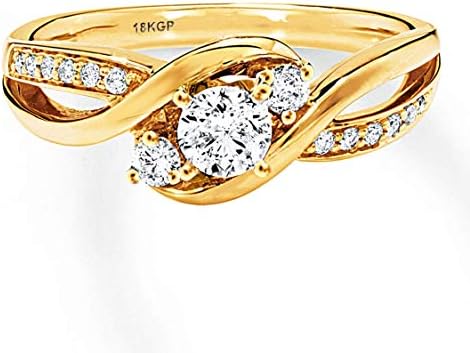 AndreAngel Engagement Wedding Ring Women Gold 18K Plated Round Cut 5 mm 0.5 Carat Cubic Zirconia Lab Diamonds AAA+ 15 Stones Paved Solitaire Bridal Marriage Promise Proposal Valentine’s