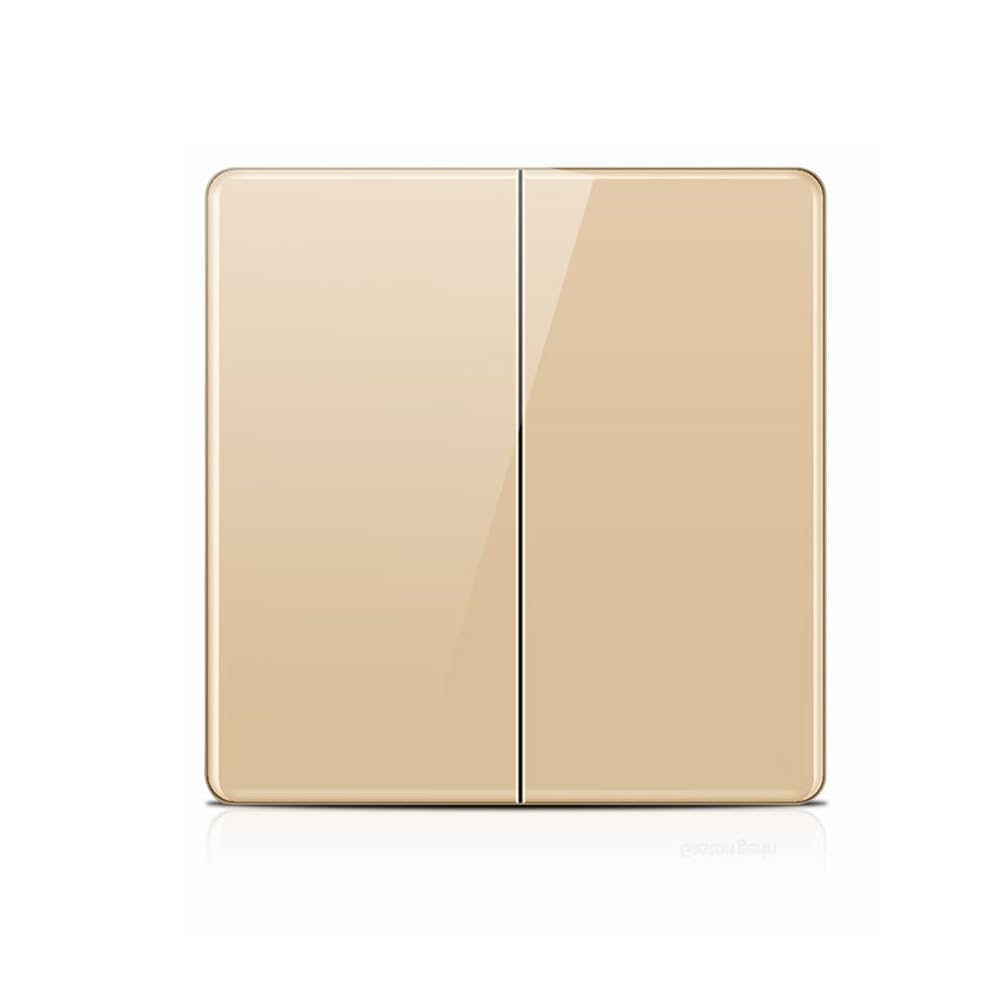 ZFQ Big Rocker Button Switch, Modern Acrylic Crystal Glass Gold Wall Panel, Electrical Double Light Switch, 2 Gang 1 Way, 16A 250V
