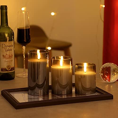 RSXCEOM Gray Glass Flickering Flameless Candles, Indoor Battery Operated LED Candles with 10Key