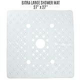 SlipX Solutions Extra Large Square Shower Mat Provides 65% More Coverage & Non-Slip Traction (27" Sides, 100 Suction Cups, Great Drainage) (Clear)