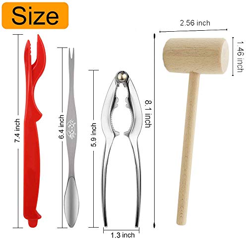 8Pcs Seafood Tools Set including 4 Forks and 2 Lobster Crackers Nut Cracker 2 Lobster Crab Mallets(Red Lobster Shellers) - Thumbnail 4
