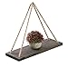 Oyeye Distressed Wood Hanging Swing Rope Floating Shelves with 4 Stainless Steel Hooks, Set of 2, Brown