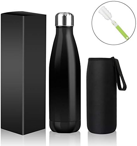 Domserv Insulated Water Bottle, 500ml Stainless Steel Reusable Double Walled Vacuum Flask, 12 Hours Hot & 24 Hours Cold, Bonus Cleaning Brush & Bottle Bag