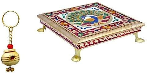 Genius Bird Meenakari Pooja Chowki (Peacock) 30 cm
