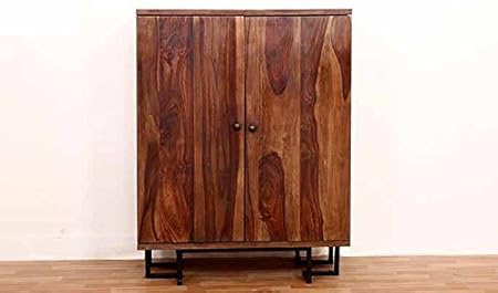 Aprodz Sheesham Wood Wine Storage Muchea Stylish Bar Cabinet for Living Room | Teak Finish