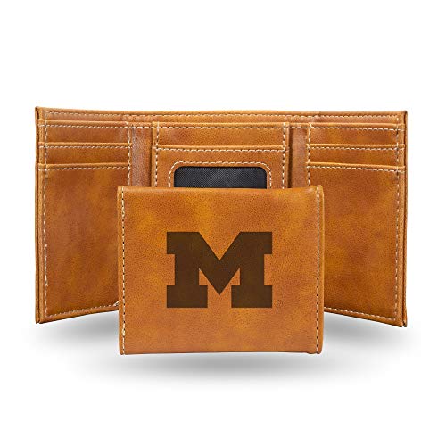 Rico Industries Laser Engraved Trifold Wallet, Michigan Wolverines Brown