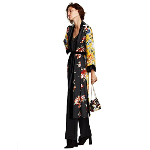 Tsmile Women's Coat Clearance Printed Bohemia Floral Tassel Long Kimono Beach Oversized Shawl Tops (L, Yellow)
