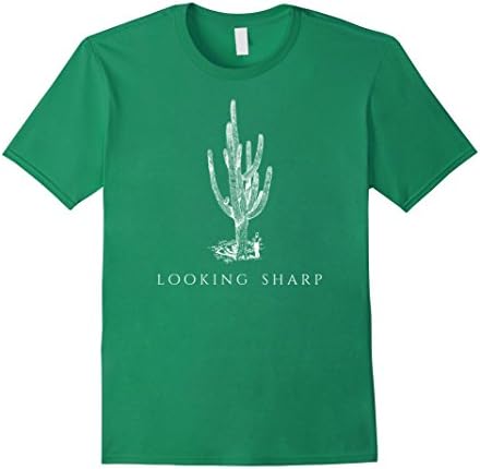 Mens "Looking Sharp" Cute Cactus Design T-Shirt Small Kelly Green