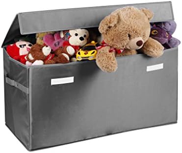 Prorighty Collapsible Toy Chest for Kids (XX-Large) Storage Basket w/Flip-Top Lid | Toys Organizer Bin for Bedrooms, Closets, Child Nursery | Store Stuffed Animals, Games, Clothes (Light-Grey)
