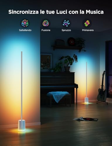 Govee RGBIC Floor Lamp, LED Lights Compatible with Alexa and Matter, 152 cm Dimmable Lights with Remote Control and APP, Sync Music, 82 Scene Modes, Bedside Lamp, Bedroom and Living Room, Grey