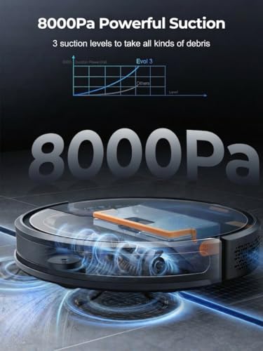 Laresar Clean 8000Pa Robot Vacuum Cleaner with Mop, Robotic Vacuum with Remote Control, Voice, Alexa/APP, 180mins Runtime, Robot Hoover with Auto Carpet Boost, Ideal for Pet Hair, Hard Floors, Carpet