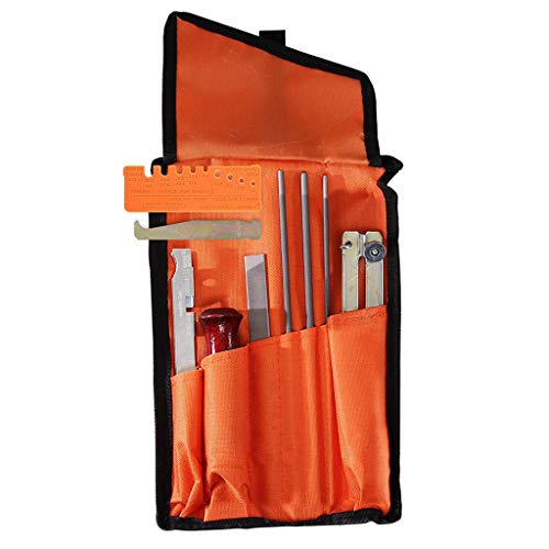 10 Piece Chainsaw Sharpening & Filing Kit, Includes :5/32, 3/16, 7/32 Round Files, 6 Inch Flat File, Depth Gauge, Filing Guide Holder, Hardwood Handle, Tool Set Pouch for Sharpening Saw Chain Blades