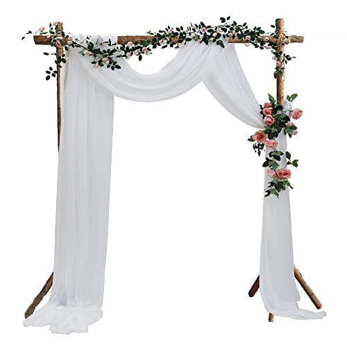 GMWD Wedding Arch Draping 3 Panels 6 Yards White Chiffon Fabric Sheer Backdrop Curtains Table Runner for Ceremony Reception Decorations Bridal Shower Decor