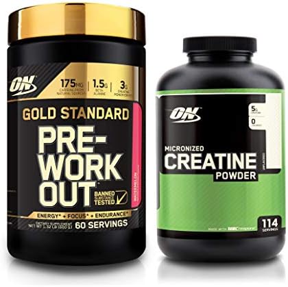 Optimum Nutrition Gold Standard Pre-Workout with Creatine, Beta-Alanine, and Caffeine for Energy, Flavor: Watermelon, 60 Servings + ON Micronized Creatine Powder 114 Serve Combo Pack - Best Value