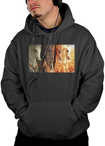 Wenglijuan Golden Horses Art Mens Hip Hop Basic Lightweight Pullover Hoodie Jacket Hooded Swearshirt