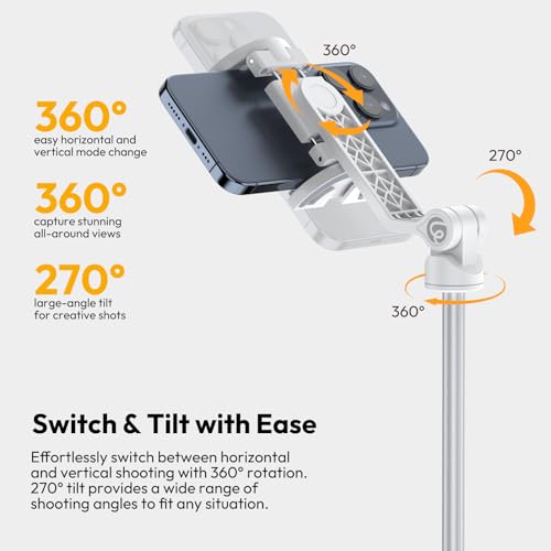 ULANZI TT88 Mobile Phone Tripod 145 cm, Magnetic Selfie Stick with Remote Control, Tripod for Smartphone with 2 in 1 Phone Clip, 2 Cold Shoe Mount Mobile Phone Tripod Compatible with iPhone/Samsung/Huawei