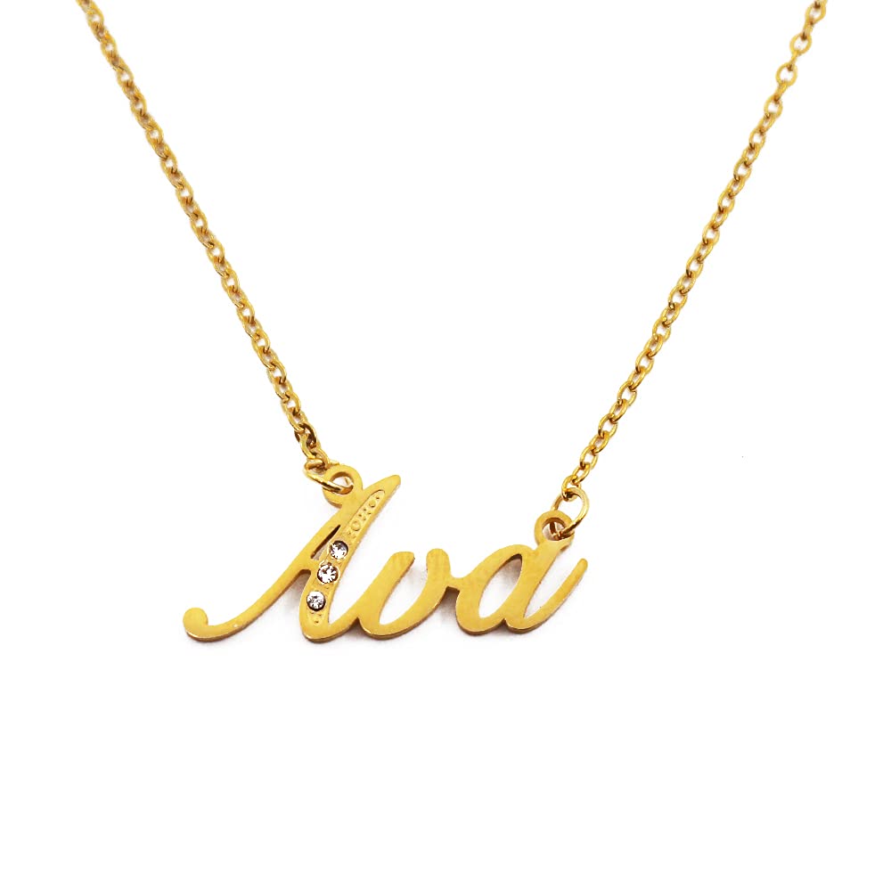 Kigu Name Necklace Ava - Gold Tone - Custom Name Necklace - Personalised Jewellery for Ladies- Customised Jewellery for Girls- Custom Pendant Ava