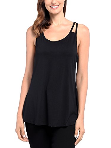 Helloacc Women Tank Tops Loose Fit,Round Neck Summer Activewear Tank Tops No Built in Bra Modern Spaghetti Strap Tunics Casual Loose Tank Tops for Women Ladies Tunic Tops Petite Size Black M