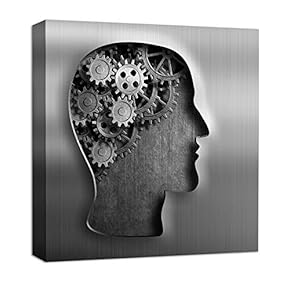 Canvas Wall Art Abstract Gear Brain Painting Artwork for Home Prints Framed - 12x12 inches