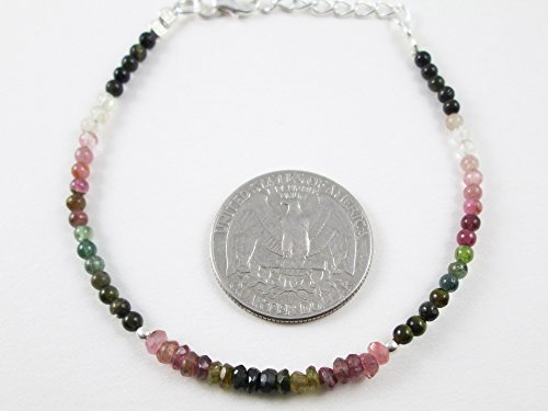 Dainty Watermelon Tourmaline Beads Bracelet for women with 925 Silver Findings 6.50" Gemstone Jewelry