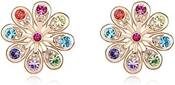 Lee Island Fashion Jewelry 18K Gold Plated Austrian Crystal Flower Stud Shape Earrings Woman Girl Gift-Gift Packing (Multicolor)