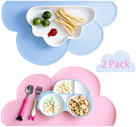 Picowe Kids Placemats, 2 Pack Non Slip Silicone Placemats for Kids, Waterproof Baby Placemat, Portable Food Mat & Easy Clean Reusable for Toddler, Children(18.7 x 10.6 x 0.1 Inches) (Pink + Blue)
