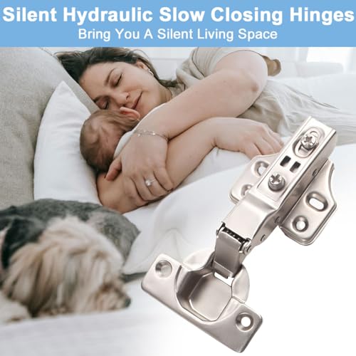 Door Hinges for Kitchen Cabinet 20Pcs, Soft Close Straight Cup Frameless Hinges with 120 Screws, Adjustable Full Overlay Hidden Concealed Hinge for Wardrobe Closet Bathroom Furniture Doors