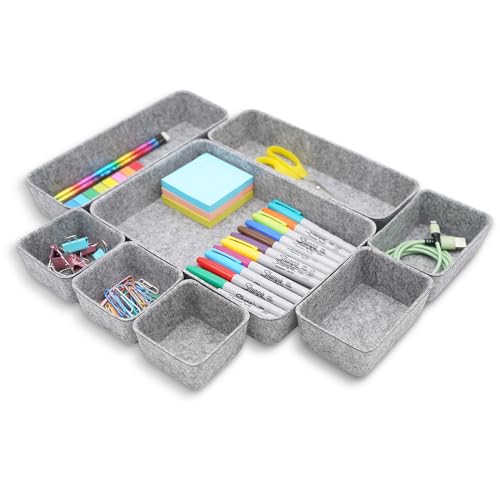 Welaxy desk drawer organiser trays drawers dividers small shallow felt storage box for office accessories closet cabinet makeup jewelry crafts organizing 8-piece (Gray) — image 1