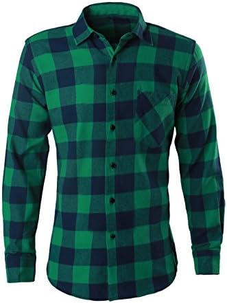 Ebind Mens Long Sleeve Casual Button Down Plaid Flannel Shirt Green Small
