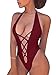 BEAGIMEG Women's Summer Sexy Lace up Halter Monokini One Piece Swimsuit Wine Red,Small,Small