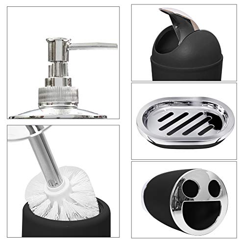 WOOPOWER 6pcs Bathroom Accessories Set, Including ToothbrushÂ Holder, WasteÂ Bin, SoapÂ Dish, ToiletÂ Brush, RinseÂ Cup, SprayerÂ Bottle, for Home, Office, Apartment, Hotel etc (Black)