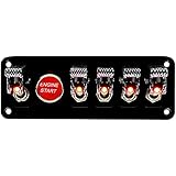 Qiilu 12V Racing Car Ignition Switch 6 in 1 Engine Start Push Button Surface Panel, 5 Toggle Ignition SwitchAluminium Plate,Red Indicator Light(Black)