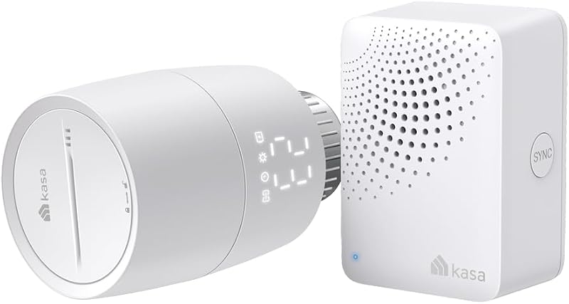 Kasa Smartes Heizkörperthermostat - WiFi Starter Kit, inklusive 1 Thermostat und 1 Hub, Heizungssteuerung (App, Geofencing, Fensteröffnungserkennung), Matter, Alexa