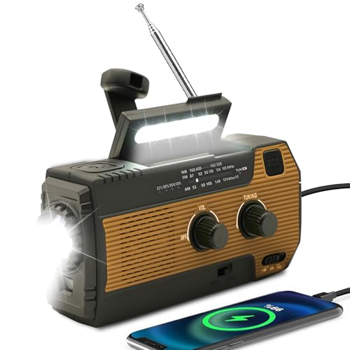 SOLARBABY Notfall-Solarradio,Solarbaby Selbstbetriebenes Kurbelradio mit LED-Taschenlampe, SOS-Alarm,AM/FM Wetter Wind Up Radio mit 4000mAh Akku für N
