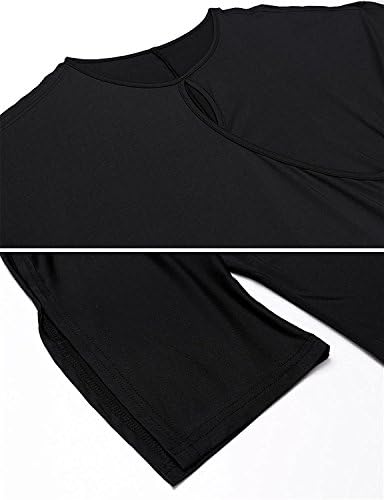 KEBINAI Elegant Women Sexy Faux Wrap O Neck Split Sleeve Keyhole Ruched Bodycon Pencil Mini Dress Party Club BlackXX-Large