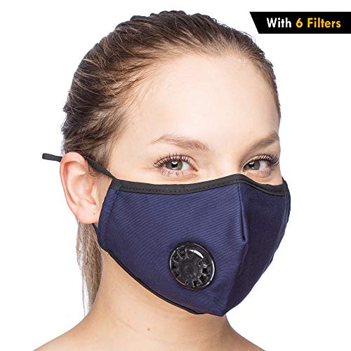 Debrief Me Dust Mask - Anti Pollution Breathable Respirator Mask (1 Mask + 6 Filters) Military Grade N99 Flu Mask Carbon Activated Filtration - Reusable Washable - Comfy Cotton Adjustable (Dark Blue)