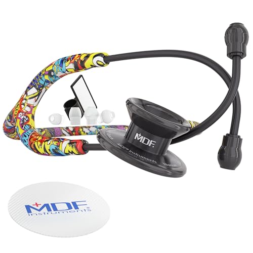 MDF Instruments, MD One Epoch Lightweight Titanium Stethoscope, Adult, Graffiti Tube, Black Chestpieces-Headset, MDF777TGFBO
