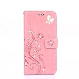 HAOTP(TM) Beauty Luxury 3D Fashion Handmade Bling Crystal Rhinestone Butterfly Fashion Floral Blue PU Flip Stand Credit Card ID Holders Wallet Leather Case Cover for iPhone 6 6S 4.7