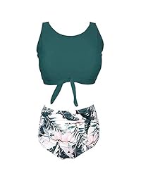 Conjunto de bikini de cintura alta para dama, con nudo y cuello redondo, estampado floral