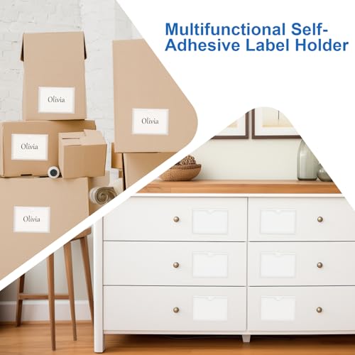 60 x Self-Adhesive Label Holders 10 x 6 cm for Labelling Window, Transparent, Transparent