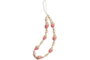 Meefisher Pink Blue Red Strawberry Beaded Phone Charm Sweet Fruit Pearl Lanyard Wrist Strap Handmade Beads Anti Lost Gifts